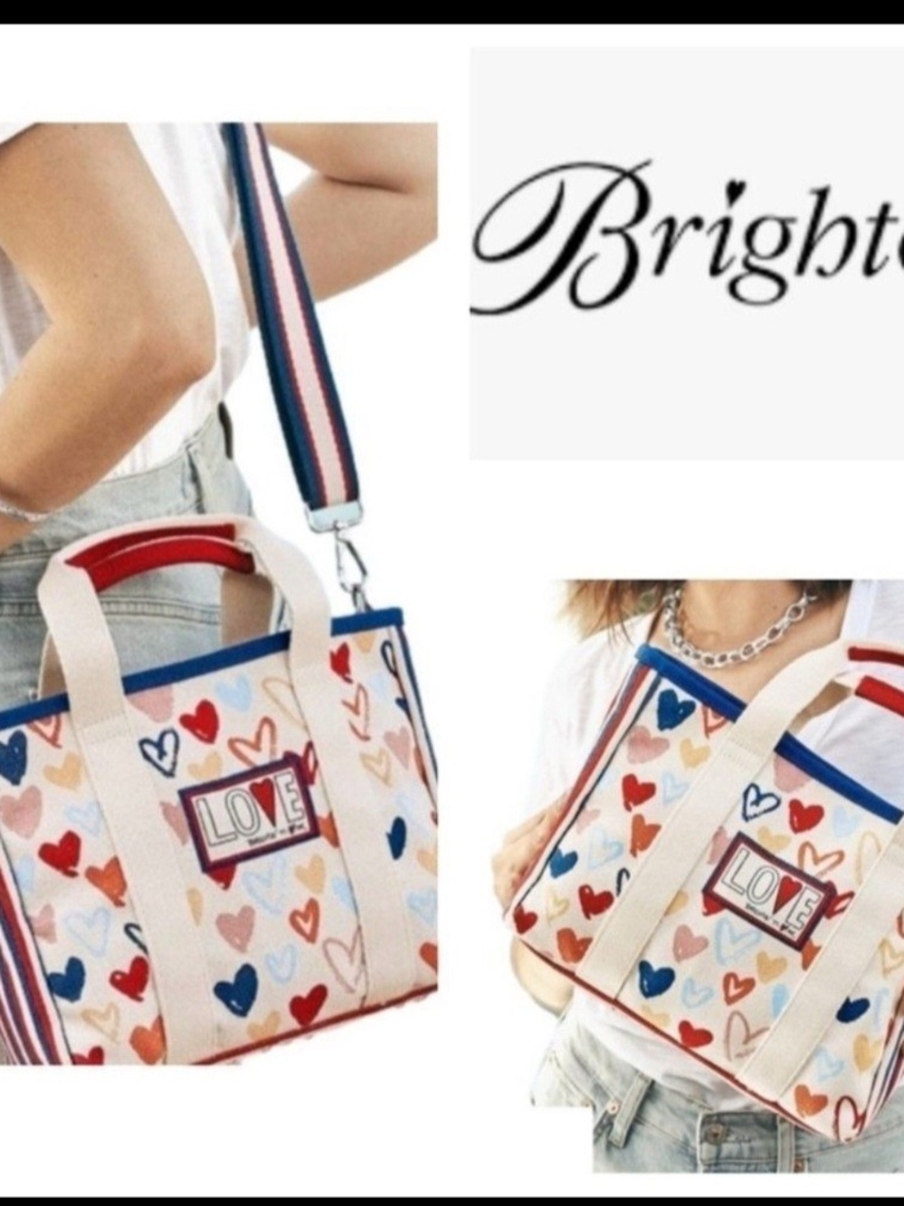 Brighton LOVE Heart Print Canvas Mini Tote Sparkle And Shine Fun Crossbody Bag